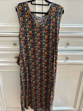 NATURAL LIFE Floral Sleeveless Dress in Navy, Yellow & Teal in EUC